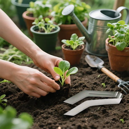 Seedling Transplant Tongs, Stainless Steel Seedling Remove Transplanting Pliers, Anti-Slip Grasp Tips Gardening Plants Transplant Tongs for Reducing Root Damage (2PCS, Large)