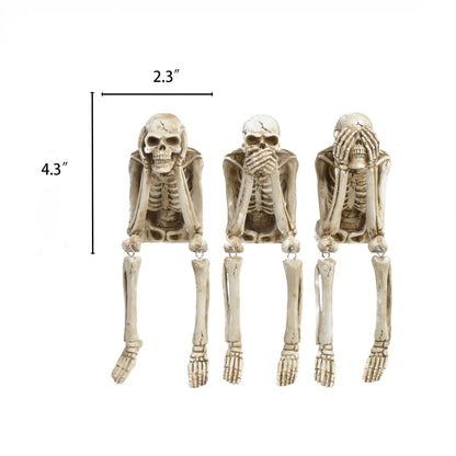 Newman House Studio Halloween Statues No-Evil Skeleton Collectible-Figurines - Realistic Skull Decorations See Speak Hear No Evil Home Decor Set of 3, 2.3L x 4W x 4.3H inch