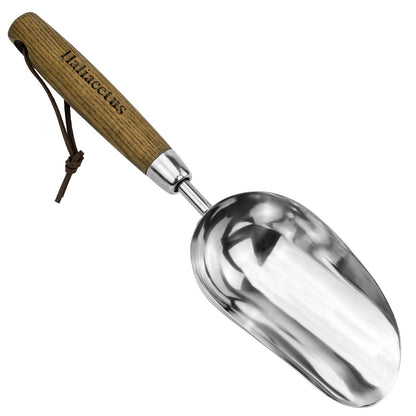 Haliaeetus Potting Soil Scoop, Bend-Proof Stainless Steel Garden Scoop, 1 Cup Big Volume Garden Hand Shovel, Comfortable Wood Handle Dirt Trowel for Transplanting, Cultivation, Composting and Planting