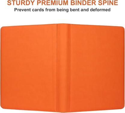 GEAoffice 16 Pocket Trading Card Binder for 1000+ Cards, Ringless Side-Loading 4x4 Card Binder with Zipper Closure, PU Leather 1024 Card Binder for MTG/TCG/Baseball/Sports&Game Cards, Orange