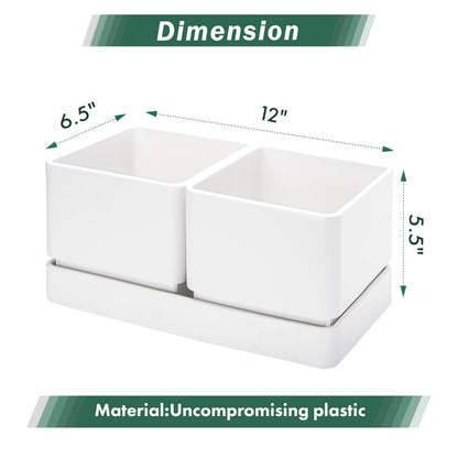 D'vine Dev Indoor Herb Garden Planter Set, Plastic Windowsill Plant Pots with Drainage and Saucer, Indoor Succulent Cactus Vegetable Pot for Balcony, Office, Garden, White, Set of 1, 76-Q-A-1