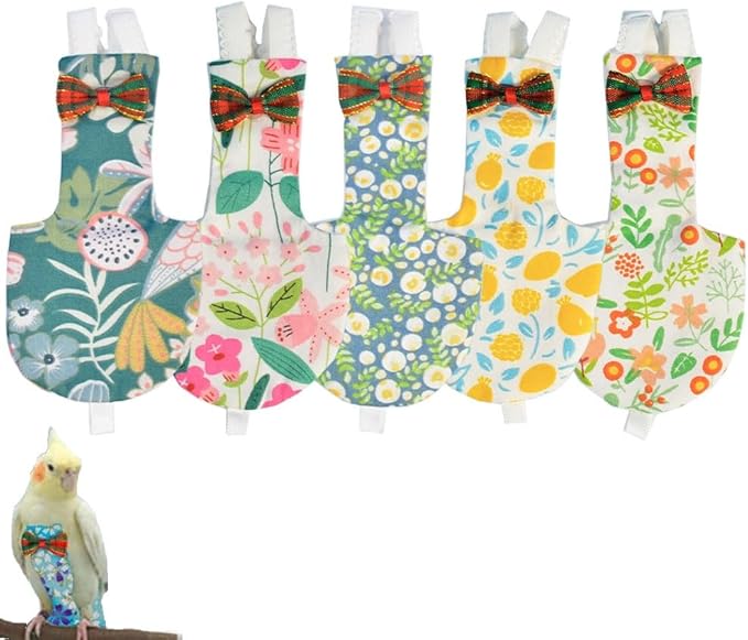 5pcs Bird Diaper Cute Printed Parrot Flight Suit Parrot Nappy Reusable Pigeon Pants Cockatiel Clothes for Parakeet Mini Macaw Budgie Canary for Indoor Outdoor - color2 S