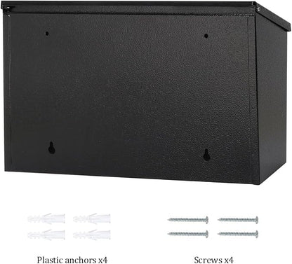 Wall-Mount Mailbox for Outside,Large Capacity Mail Box Waterproof and Rust-Resistant, Galvanized Steel Metal Post Box, Mailboxes for House, 15.7"x9.9"x4.9" Black