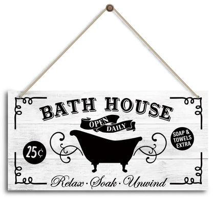 Relax Soak Unwind - BATH HOUSE - Funny Bathroom Signs - Farmhouse, Wall, Shelf Decor