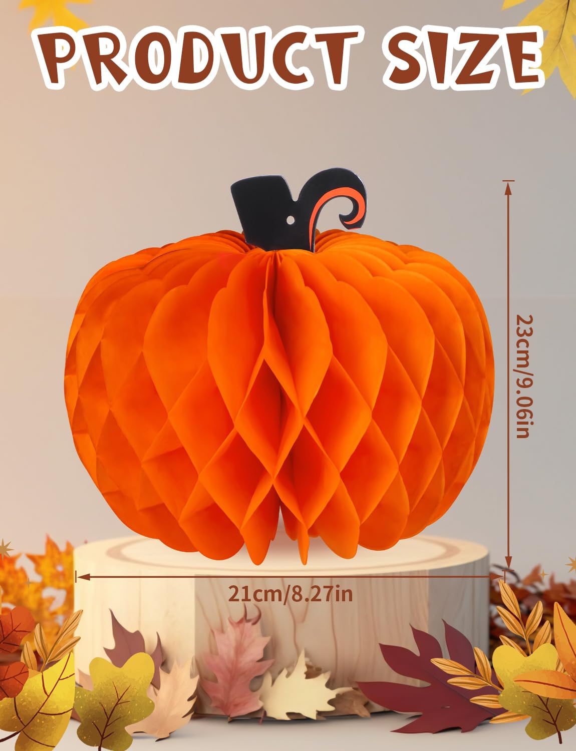 12 Pcs Fall Pumpkin Honeycomb Paper Decorations, Thanksgiving Pumpkins Table Centerpieces Hanging Pumpkin Honeycomb Tissue Balls for Halloween Thanksgiving Harvest Party Decor