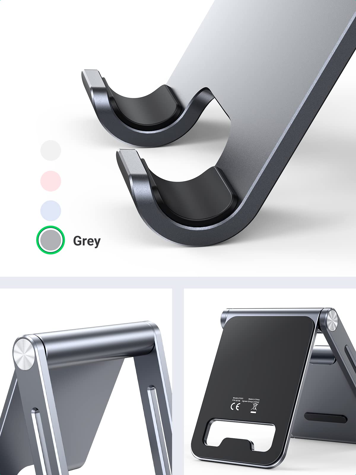 UGREEN Phone Stand for Desk Cell Phone Holder Adjustable Compatible with iPhone 17 Air/16/15/14/13 Pro Max/12 Mini/11/XS Max/XR/X/Nintendo Switch, Aluminum Metal Desktop Stand Portable, Space Grey