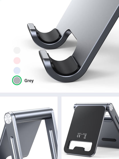 UGREEN Phone Stand for Desk Cell Phone Holder Adjustable Compatible with iPhone 17 Air/16/15/14/13 Pro Max/12 Mini/11/XS Max/XR/X/Nintendo Switch, Aluminum Metal Desktop Stand Portable, Space Grey