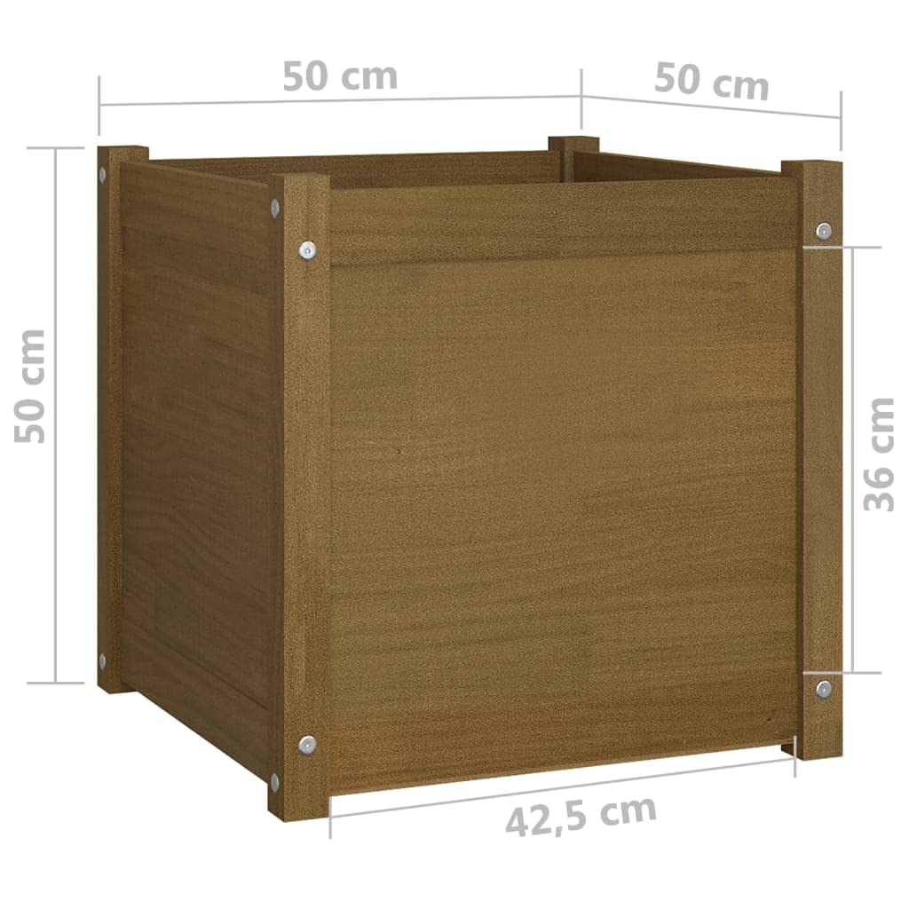 PUGYNBK Large Square Garden Planter for Vegetables Rustic Garden Planter Solid Pinewood for Balcony Patio Set of 1 Honey Brown Wooden for Outdoor Plants and Flowers