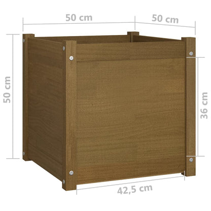 Coespram Square Honey Brown Wooden Planter Box 19.7 in Solid Pine Outdoor Planter for Patio Garden Terrace Flower Herb Display