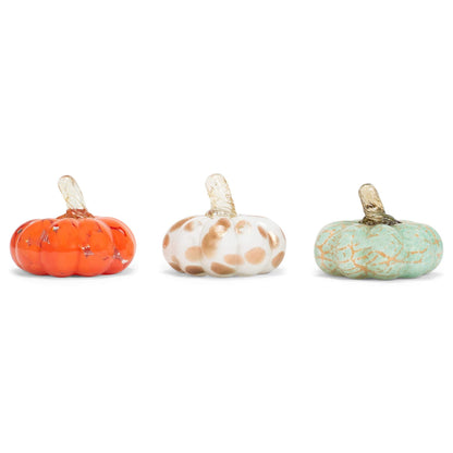 Transpac Mini Pumpkin Multicolored 3 x 3 Glass Harvest Collectible Figurines Set of 3