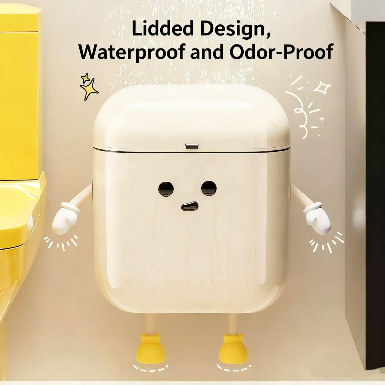 Reflygen 2.4 Gallon/9 Liter Kitchen Wall-Mounted Trash Can with Lid Ideal for Kitchens,Bathrooms, Offices,and Bedrooms Space-Saving and Decorative Waste Container(Cream White, DIY-Friendly)
