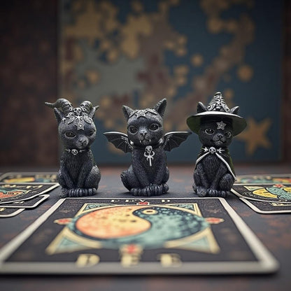 Dianreno Gothic Black Cat Figurines 3-Set,Black Cat Halloween Decoration