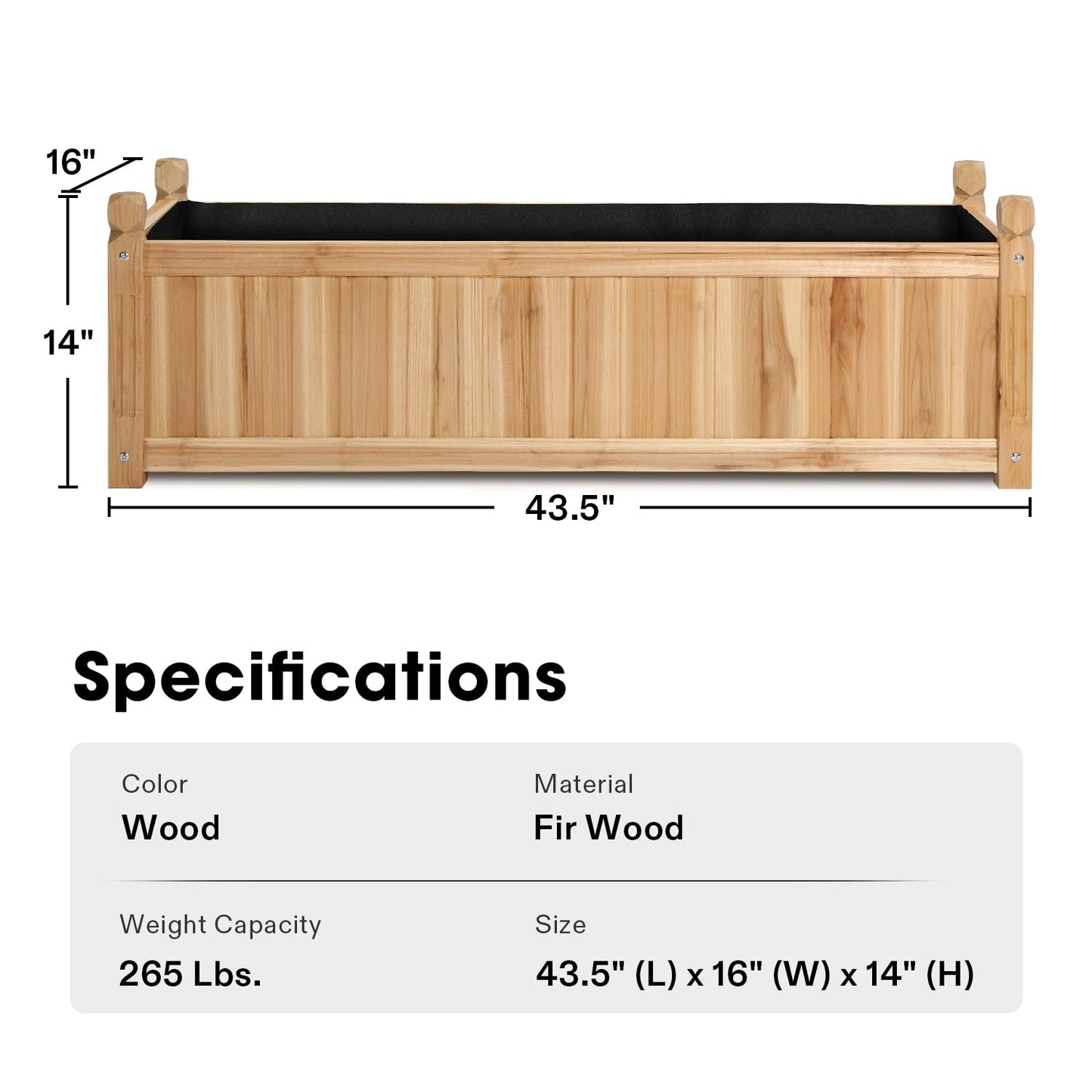 VIVOSUN 3.6 x 1.3Ft Wooden Raised Garden Bed, 43.5 x 16 x 14 Inches, Outdoor Wood Planter Box with Screwdriver and a Liner for Garden, Patio, Balcony, Backyard and Outdoors