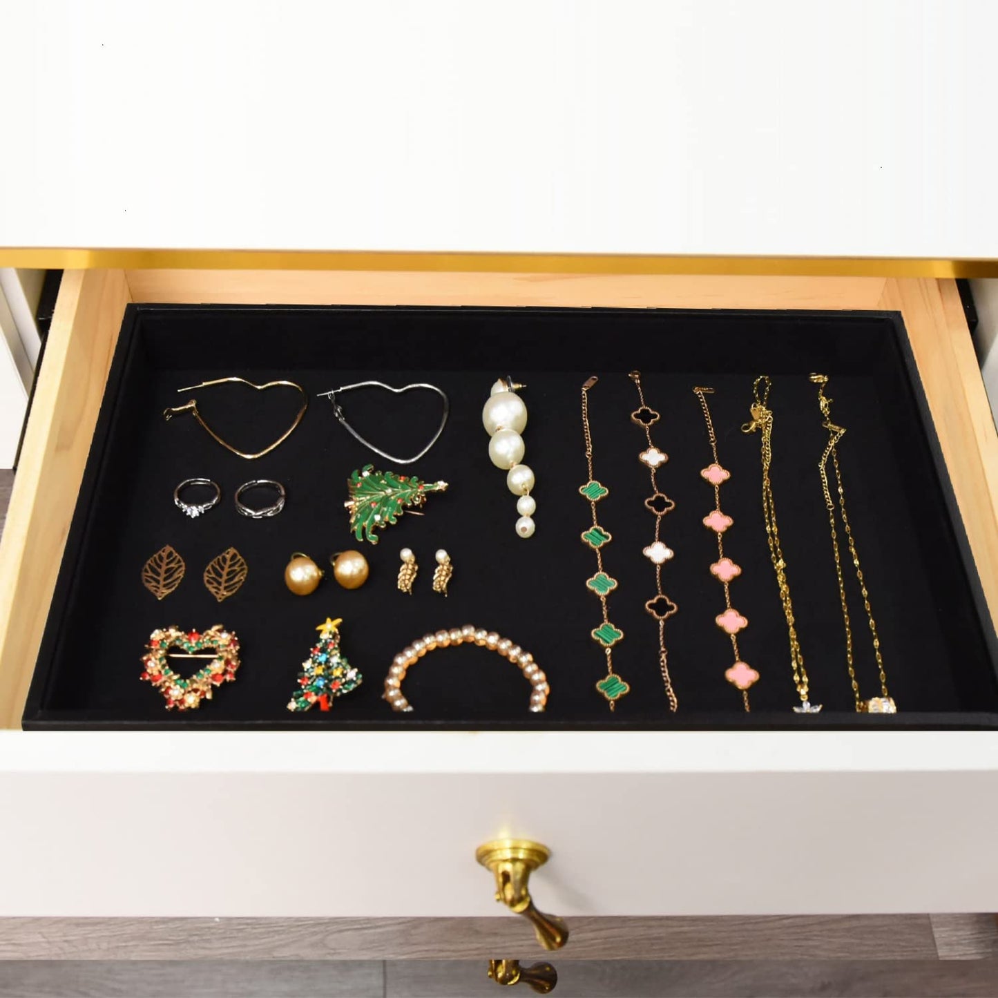 JETEHO Velvet Jewelry Tray for Drawers Black Jewelrys Display Tray Stackable Jewelry Organizer Trays for Necklace Bracelet Ring Watch (1, Black)