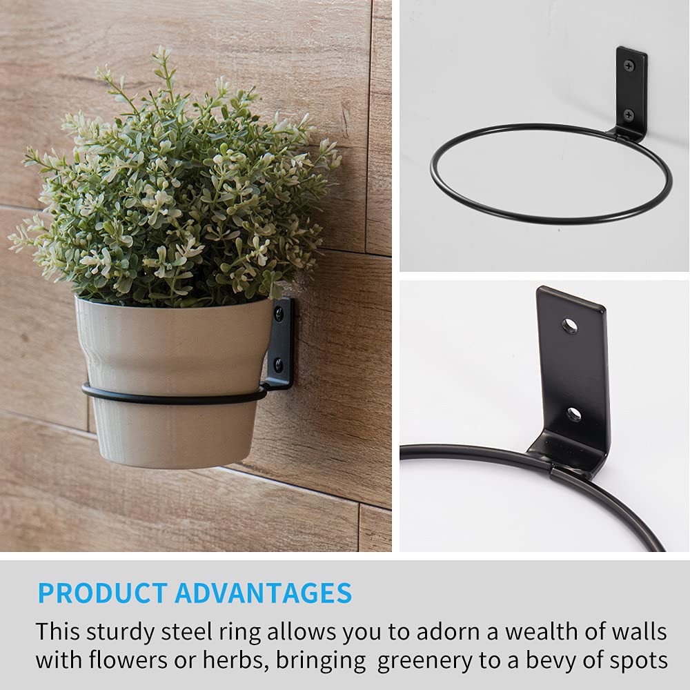 Plant Holder Ring 6 Inch Wall Mounted, 6 Pack Flower Pot Hangers Metal Plant Stand Hanging Bracket Basket Hooks