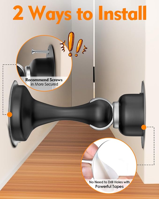 Door Stoppers Magnetic Door Catch - Stainless Steel Heavy Duty Door Holder Stops for Bottom Top of Door - Wall Floor Mounting No Drill 3M Adhesive & Screws Strong Magnet Keep Door Open 1 Pack