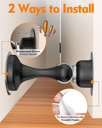 Door Stoppers Magnetic Door Catch - Stainless Steel Heavy Duty Door Holder Stops for Bottom Top of Door - Wall Floor Mounting No Drill 3M Adhesive & Screws Strong Magnet Keep Door Open 1 Pack