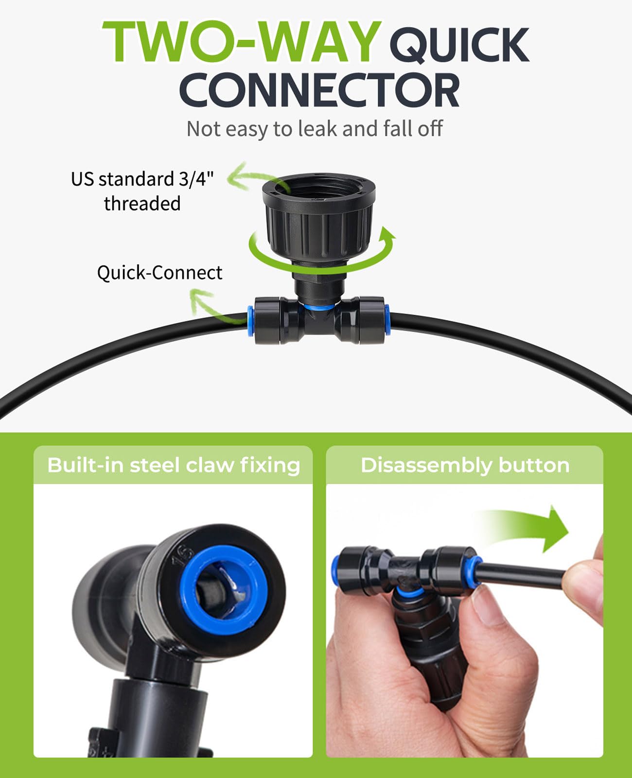 HIRALIY 59FT Greenhouse Misting Drip Irrigation Kit, Quick Connector Design, Irrigation System with 1/4" Tubing and Adjustable Nozzles for Hanging Plants, Garden Watering System for Raised Bed