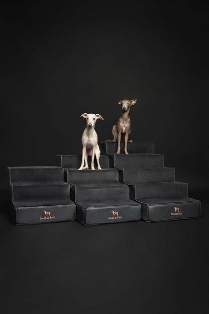 Noah & Paw Dog Stairs, Dog Ramp for Bed (20" Extra Wide) Pet Stairs for High Bed, Design to Fit Small and Large Breeds, Durable 5 Pet Steps for Couch (35 Foam Density) Leather Collection