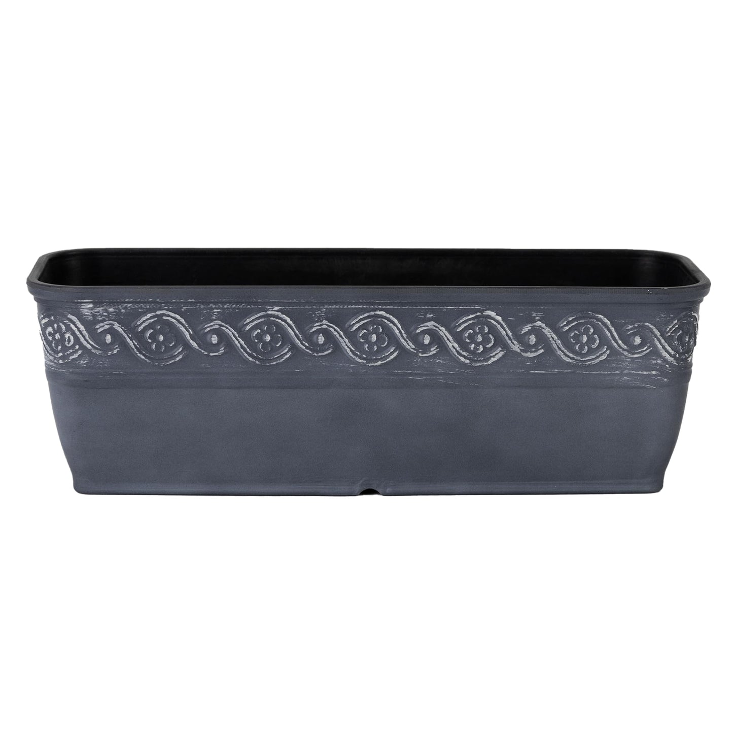 Classic Home and Garden Corinthian Rectangular Planter Box w/Drain Plug - Small Succulent Pots - Shallow Trough Planter for Indoor/Outdoor (10” Storm Gray, Pack of 1)