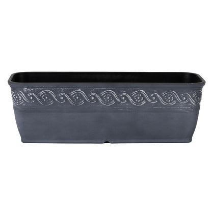 Classic Home and Garden Corinthian Rectangular Planter Box w/Drain Plug - Small Succulent Pots - Shallow Trough Planter for Indoor/Outdoor (10” Storm Gray, Pack of 1)