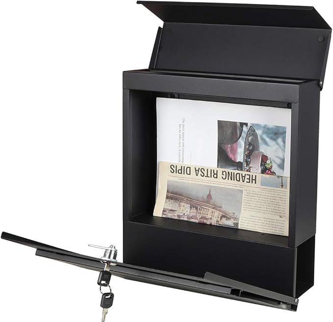 Lockable Mailboxes with Keys,Outdoor Wall Mounted Mail Box with Large Capacity,14 3/10" x 4 1/10" x 13",Black