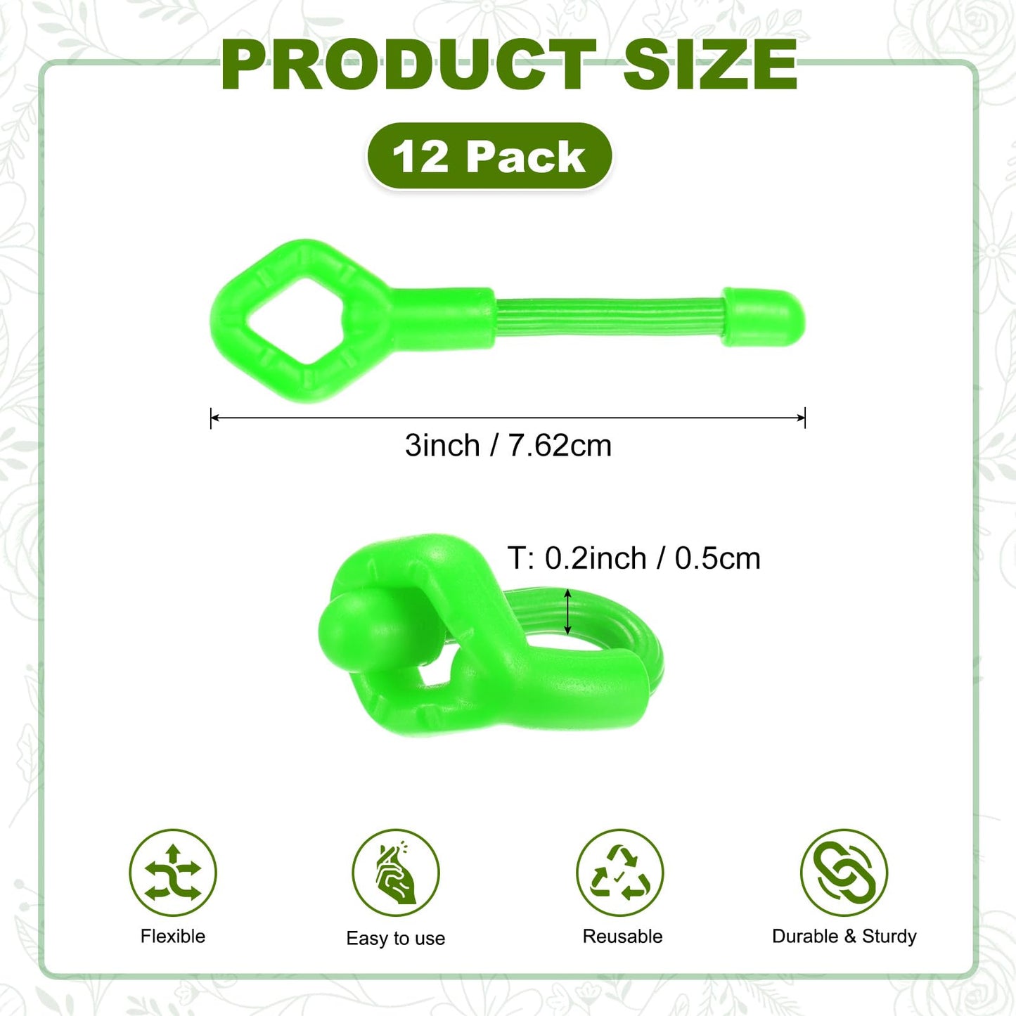 M METERXITY 12-Pack Adjustable Plant Ties, 3inch/7.62cm Silicone Flexible Multi-Function Sturdy Garden Twist Tie for Plant Support/Tree/Shrub/Vine, Reusable Support Twine [Green]