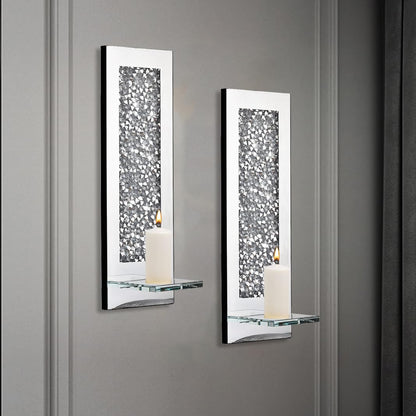 Pibeyer Crystal Crush Diamond Wall Candle holder set of 2, Rectangle Silver Mirrored Candle Sconces, Home Wall decoration for Living Room,Dining Room & Bedroom