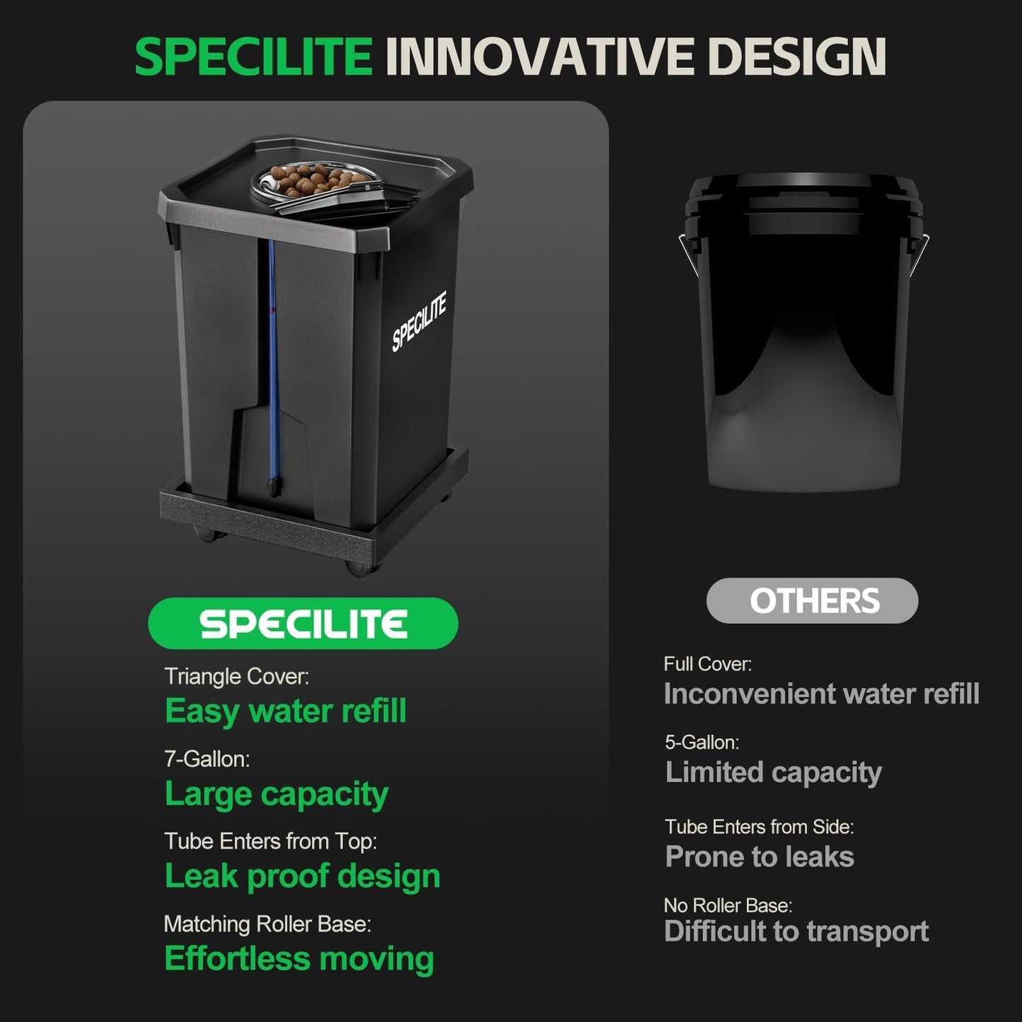 SPECILITE DWC Hydroponics Grow System with Top Drip Kit, 7 Gallon 2 Buckets Deep Water Culture Recirculating Drip Garden System with Plant Stand with Wheels, Air Pump, Air Stone, Air Hose