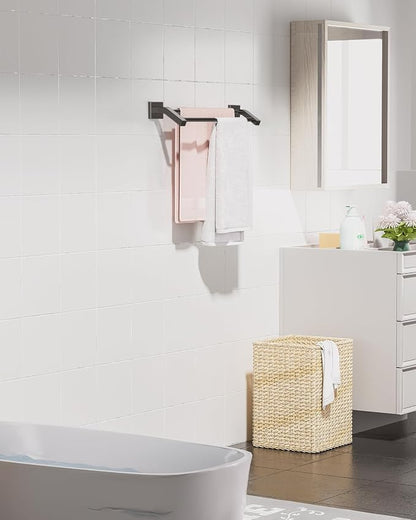 Alise Bath Double Towel Bars,16 Inch Towel Holder Towel Racks for Bathroom Useable Length 14.9 Inch,SUS304 Stainless Steel Towel Hanger Towel Rail Wall Mount,Matte Black