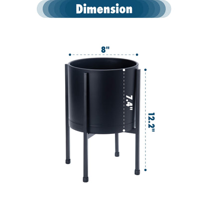 D'vine Dev 8 Inch Black Planter Pot with Stand – Modern Plastic Cylinder Flower Pot with Heavy-Duty Metal Stand for Indoor Plants, 55-D-B-1