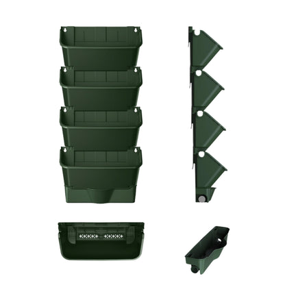Maxona Vertical Wall Planter for Indoor Plant-Walls Mounted Pot with 2 Drainage Tray 8 Pack, 13 inch Dark Green for Indoors and Outdoor Decor, Plastic Pots Balcony Planters, Plants Hanging