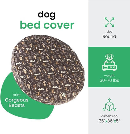 Molly Mutt Gorgeous Beasts Dog Bed Duvet Cover, 100% Cotton Canvas Cover for Dog, Puppy, or Cat Bed, Durable, Washable, and Free of Harmful Chemicals, Round, 36"x5"