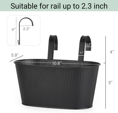 Mkono Metal Railing Planter Box 3 Pack Balcony Hanging Planter for Outdoor Plants with Detachable Hooks and Drain Holes Fence Planters for Any Balcony, Porch or Deck (3, Small)