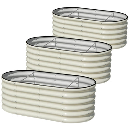 SnugNiture 3 Pcs 4x2x1.5ft Raised Garden Bed Outdoor, 17" Tall Galvanized Metal Planter Box, Oval Raised Garden Bed Kit for Planting Vegetables Plants Fruits, Beige White