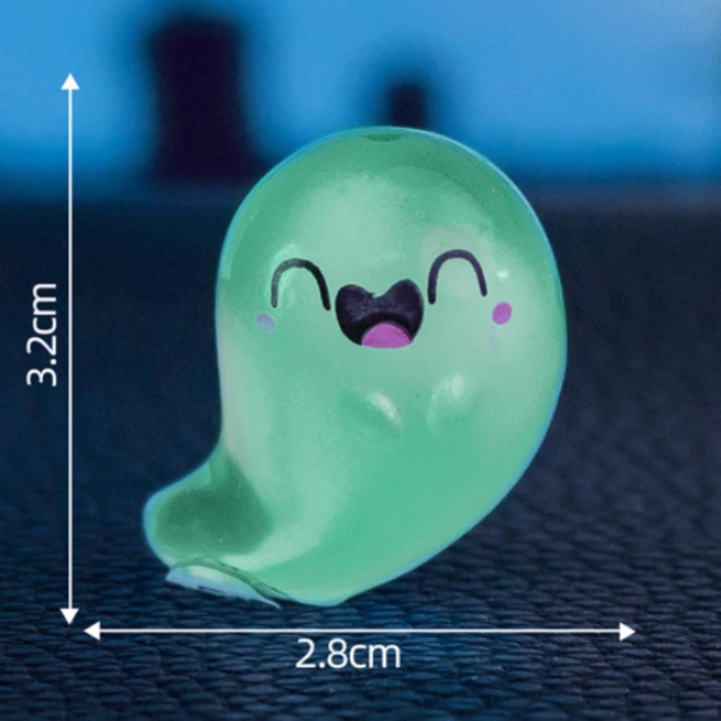 Jxueych Halloween Mini Glow-in-The-Dark Ghost Figurines - 6pcs Resin Collectibles with Positive Messages, Spooky-Cute Decor for Home, Office, Parties (Green)