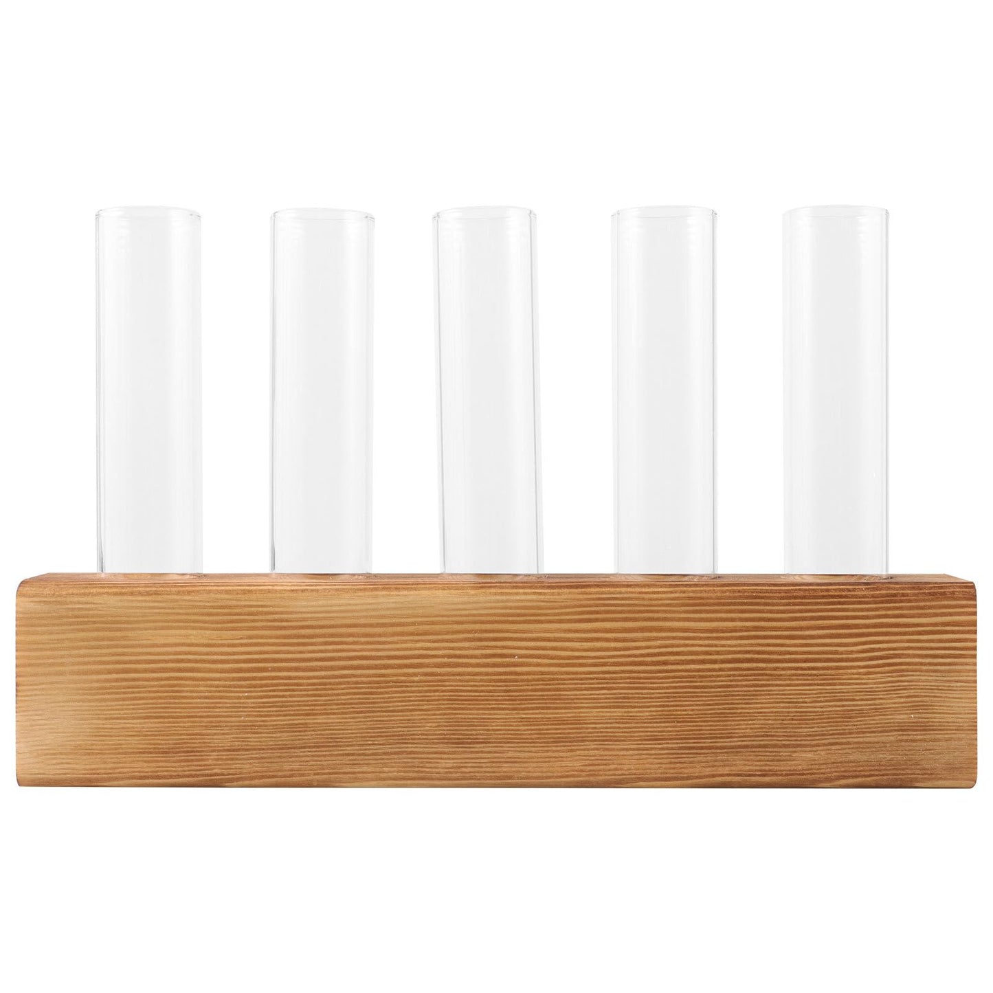 GRIRIW Glass Hydroponic Planter with 5-Hole Wooden Stand, Indoor Plant Terrarium Vase for Water Propagation, Test Tube Bud Vase for Home and Office Décor