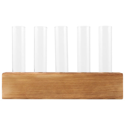 GRIRIW Glass Hydroponic Planter with 5-Hole Wooden Stand, Indoor Plant Terrarium Vase for Water Propagation, Test Tube Bud Vase for Home and Office Décor