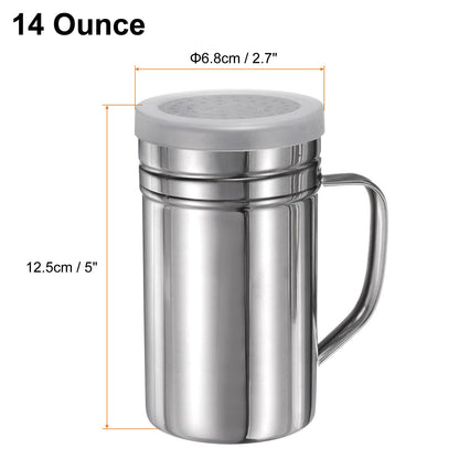 HARFINGTON Salt Dredge Shakers 14 Ounce Stainless Steel Seasonings Spice Shakers with Handle and Lid for Salt Sugar Flour