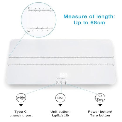 UNIWEIGH Digital Pet Scale 220lbs x10g Accuracy,Dog/Cat Animal Scales with 3 Weighing Units/Tare/Hold Function,Baby Scale for Pets,Tempered Glass Material,USB Charging,Large LED Platform Scale,White