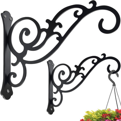 Yaostepqi 2 Pcs Hanging Plant Bracket Wall Hook Hanging Plant Brackets 12-Inch Black Iron Plants Indoor/Outdoor Planter Hangers Hooks for Hanging Lanterns,Bird Feeders,Wind Chimes