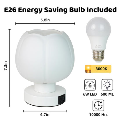 Komothala Touch Bedside Lamp with USB C+A Charging Ports,Tulip Flower Lamp with White Glass Lamp Shade, Warm LED Bulb, 3 Way Dimmable, Small Table Lamp for Bedroom Nightstand Living Room