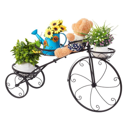 Tricycle Iron Planter Stand 3 Potted Metal Bicycle Shape Plant Flower Pot Rack Black Vintage Rectangular