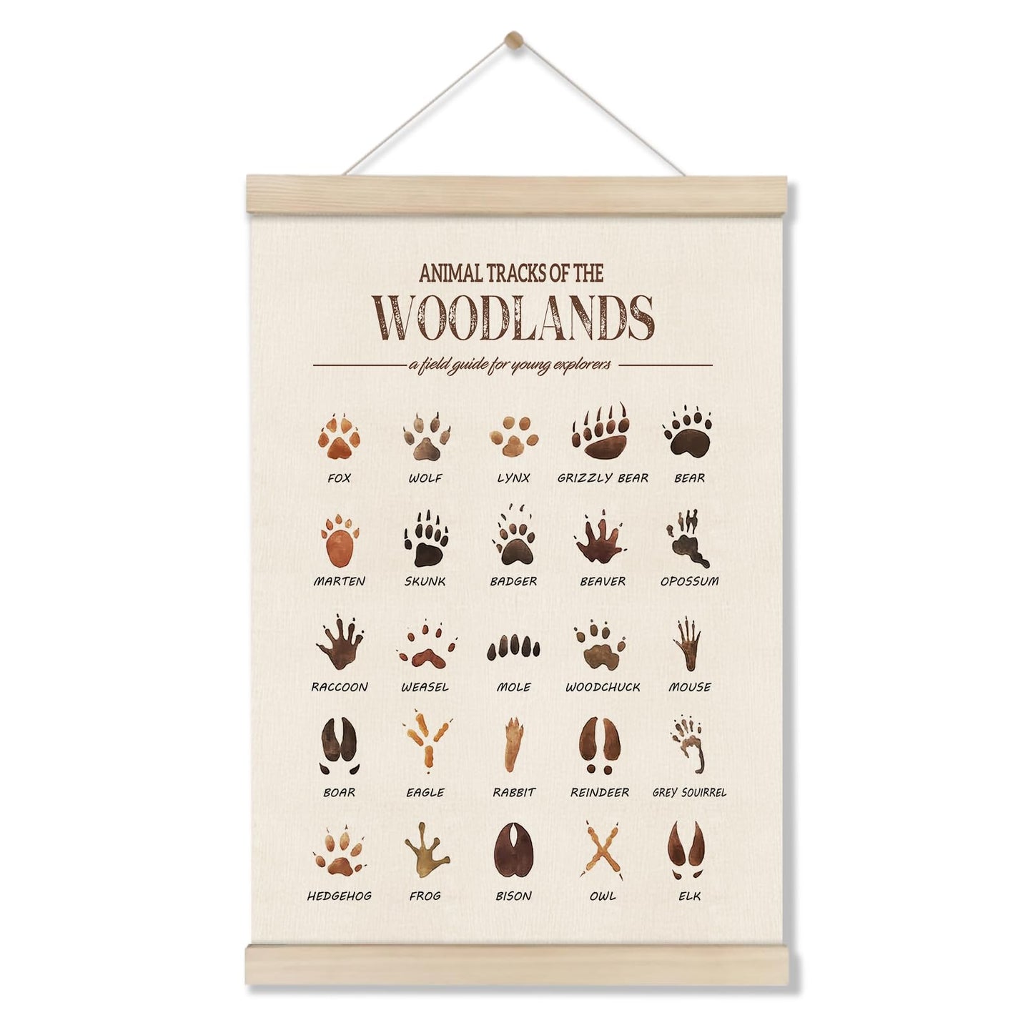 DOI-LANEE Woodland Tracks Poster Hanger Frame, Canvas Artwork Woodland Nursery, Jungle Nursery Decor, Animal Tracks Field Guide Sign, Forest Wall Art, Boy Wall Decor