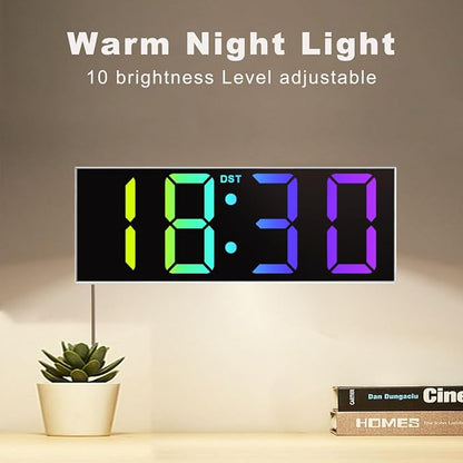 JALL 12" Large Digital Wall Clock, Big LED Number Dispaly, RGB Colors, DST, Night Light for Classroom Living Room Bedroom Mounted Birthday Xmas Gift for Senior, Mem Womem (A White Shell, 12 inches)