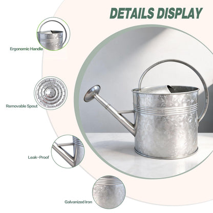 9.5L Metal Watering Can for Outdoor Garden, Galvanized Steel Large Watering Can Pot with Top Handle and Long Spout, Rust-Resistant Water Can for Flower, Lawns, and Farm Use