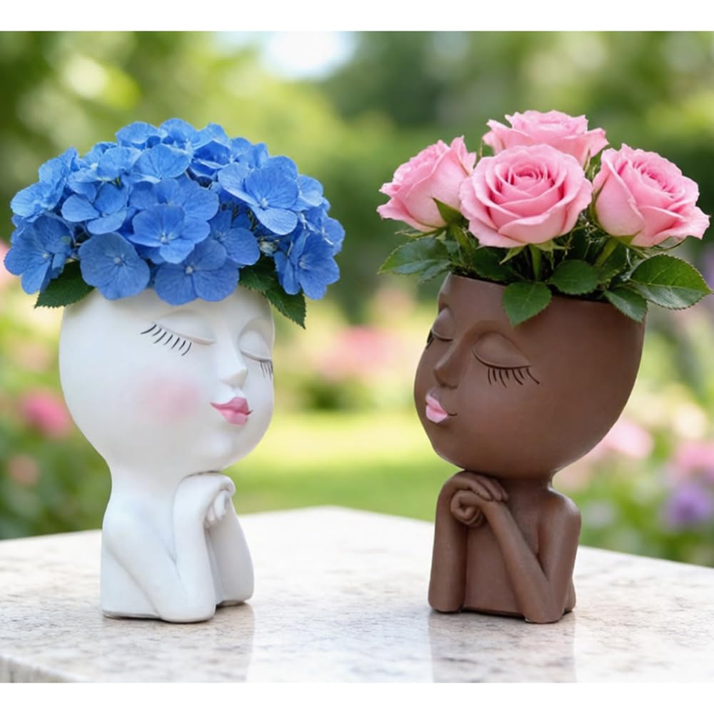 Face Planters Pots Head Planter, Air Plant Holder, Funny Plant Pots, Cute Small Succulent Flower Pot with Drainage for Indoor/Outdoor Plants, Home Garden Gift for Plant Lover, Unique Vase Art Decor 7"