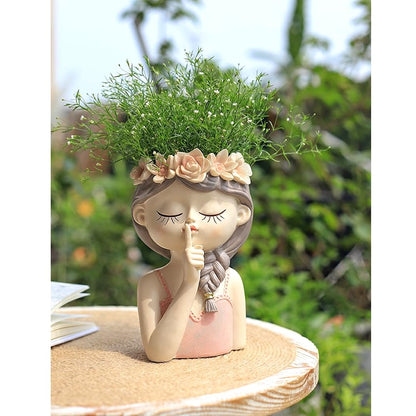 Ugladxi Large Resin Face Planter Pot, 11X7 inches, with Drainage Hole, for Indoor and Outdoor Plants (Quiet)