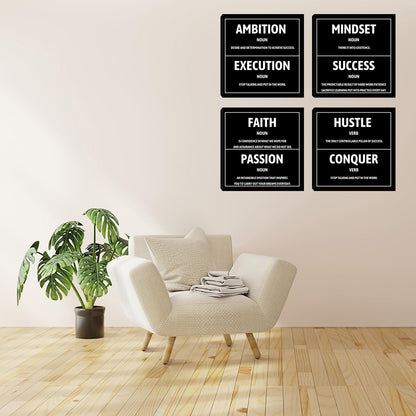 Motivational Office Wall Decor Inspirational Success Canvas Wall Art Hustle Mindset 3 Pieces Posters Prints Wall Picture Artwork Home Living Room Bedroom Framed Ready to Hang - 12"x12"x4PCS
