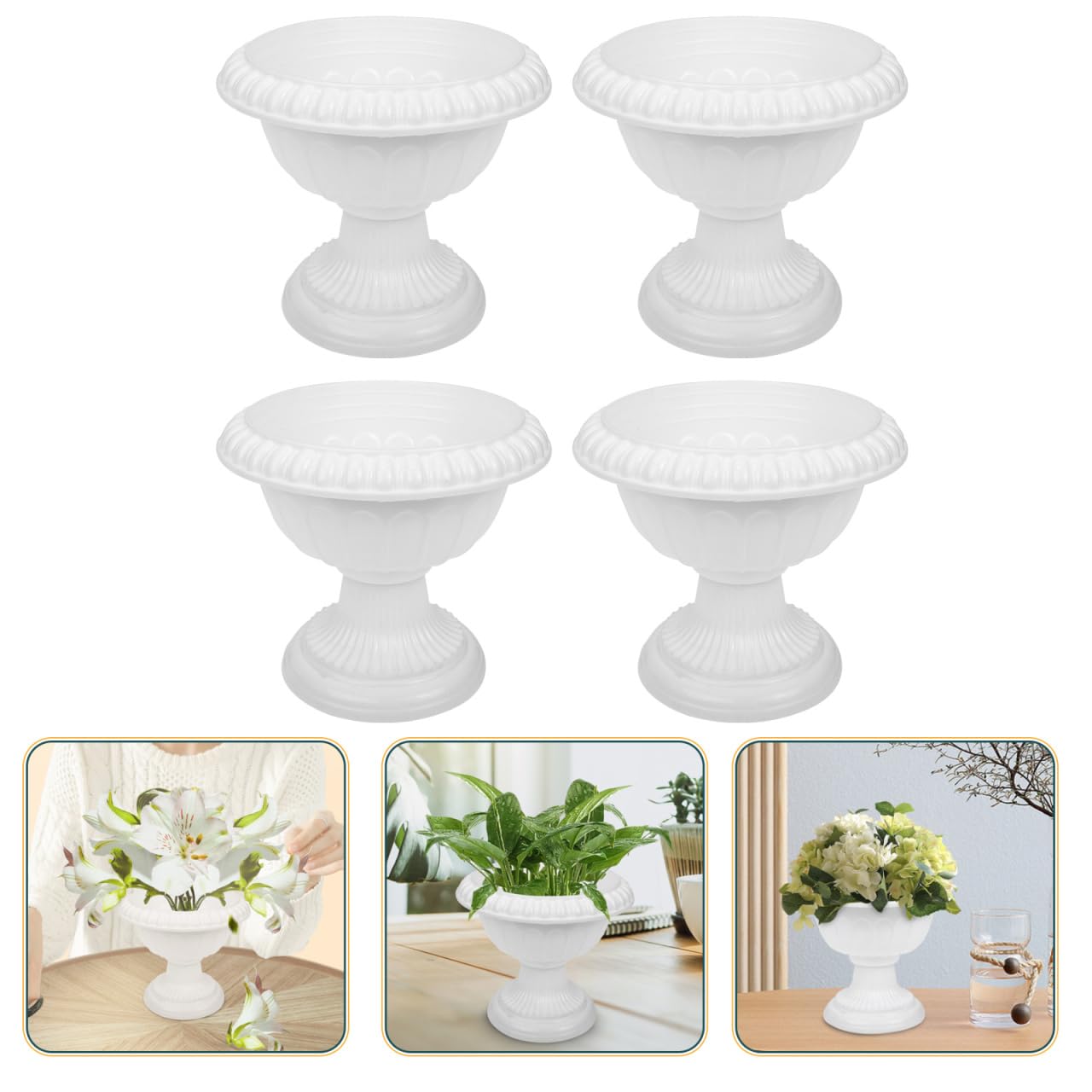 BESPORTBLE Roman Flower Pot: Decorative Plastic Flower Pots Roman Plant Containers Small White Urn Planters for Wedding Centerpiece Home Balcony Decor, 6.24 * 5.5inch